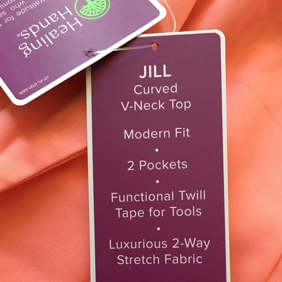 V-Neck Scrub Top, Healing Hands Purple Label, Jill Curved, Small in Melon, NWT - Picture 7 of 12